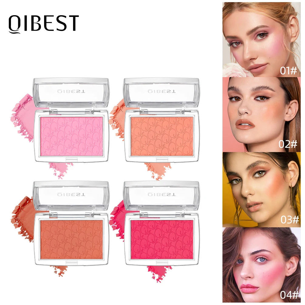 QiBest 3D Embossed Blush Palette – Peach, Pink & Coral Shades