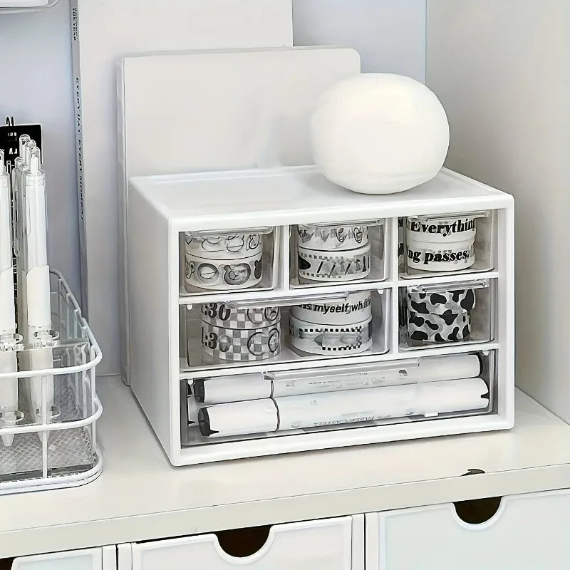 1pc Large Capacity Multi-Functional Plastic Desktop Organizer with Drawer for Office Supplies, Stationery, Dorm Storage Oasis Select
