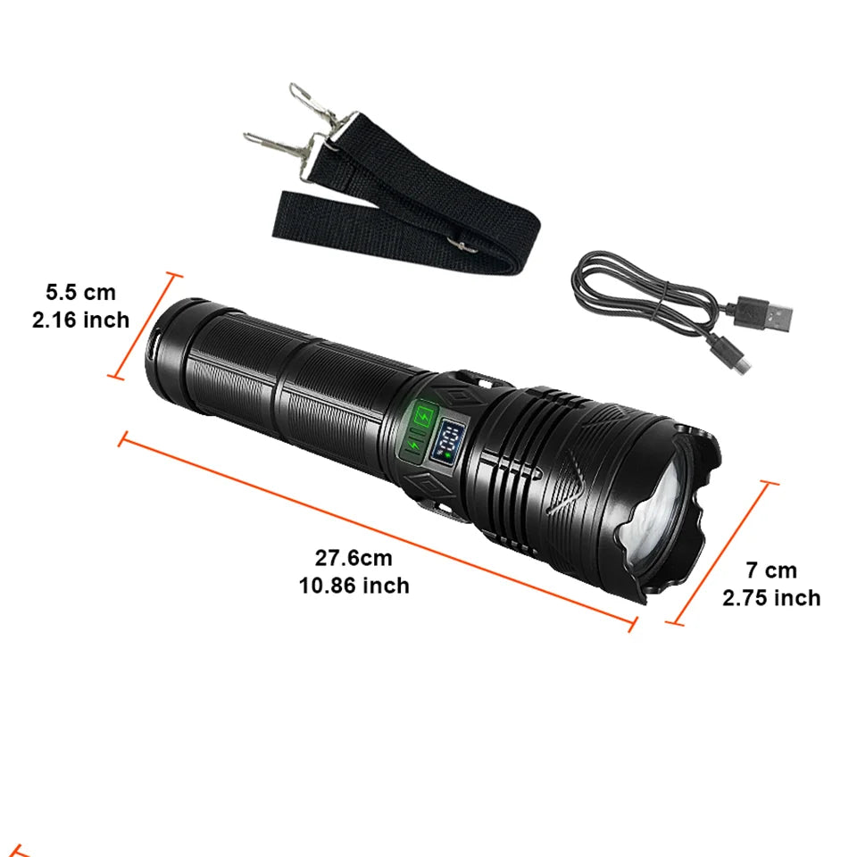 1500W Rechargeable LED Tactical Flashlight | 15000mAh, 11 Modes