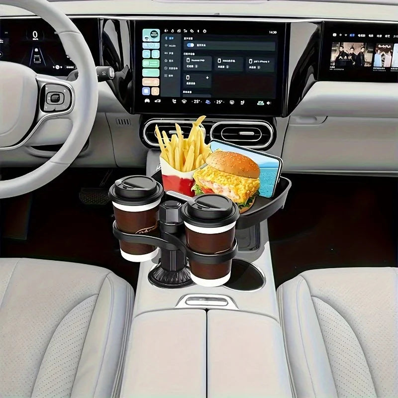 3-in-1 Detachable Car Cup Holder Tray-Expandable Food Table with 360° Rotating Design,Sturdy Base for Long Road Trips Table Tray Oasis Select