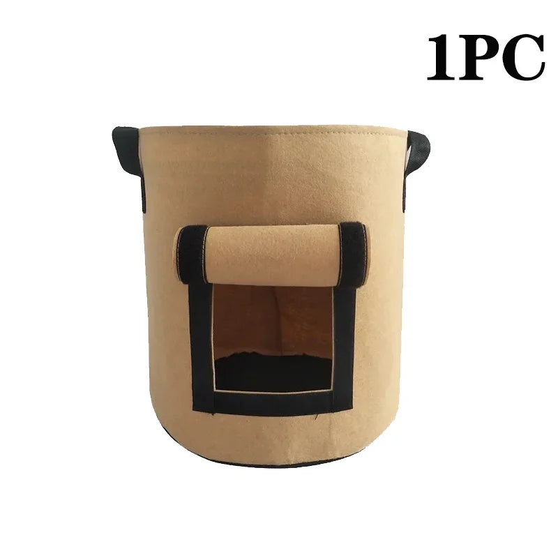 5/10Gallon Felt Plant Grow Bags Nonwoven Fabric Garden Potato Pot Greenhouse Vegetable Growing Bags Moisturizing Vertical Tools Oasis Select Camel-1PC L-38L