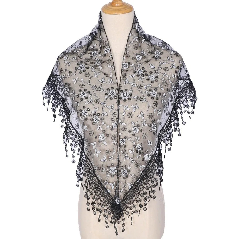 Gifts Triangle Lace Veil Headscarf Floral Breathable Women's Small Floral Scarf Lace Triangle Veil Sequined Gauze Scarf Oasis Select