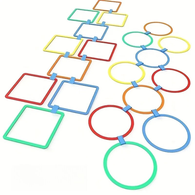 Outdoor Kids Funny Physical Training Sport Toys Lattice Jump Ring Set Game with 10 Hoops 10 Connectors for Park Play Boys Girls Oasis Select