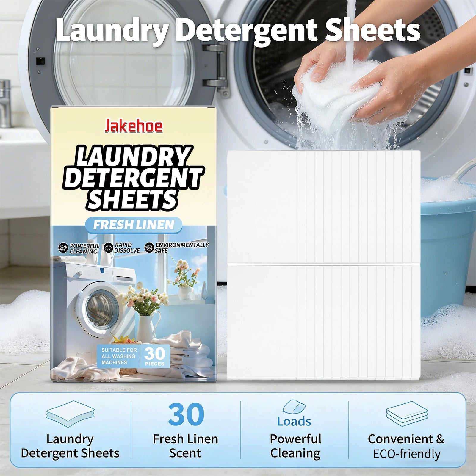 Laundry Detergent Sheets for Clothing Stain Removal Powerful Cleaning Fresh Linen Scent Suitable for All Washing Machines Oasis Select
