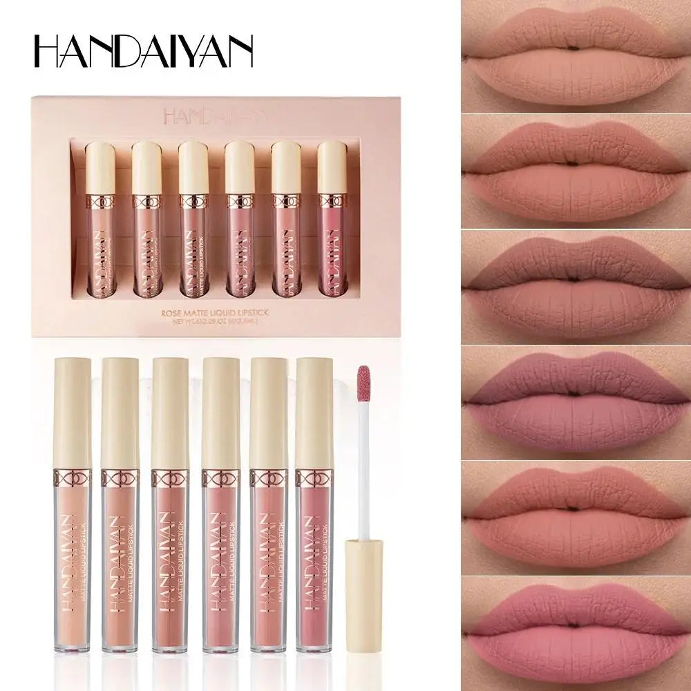 HANDAIYAN 6-Color Velvet Matte Liquid Lipstick Set – Waterproof