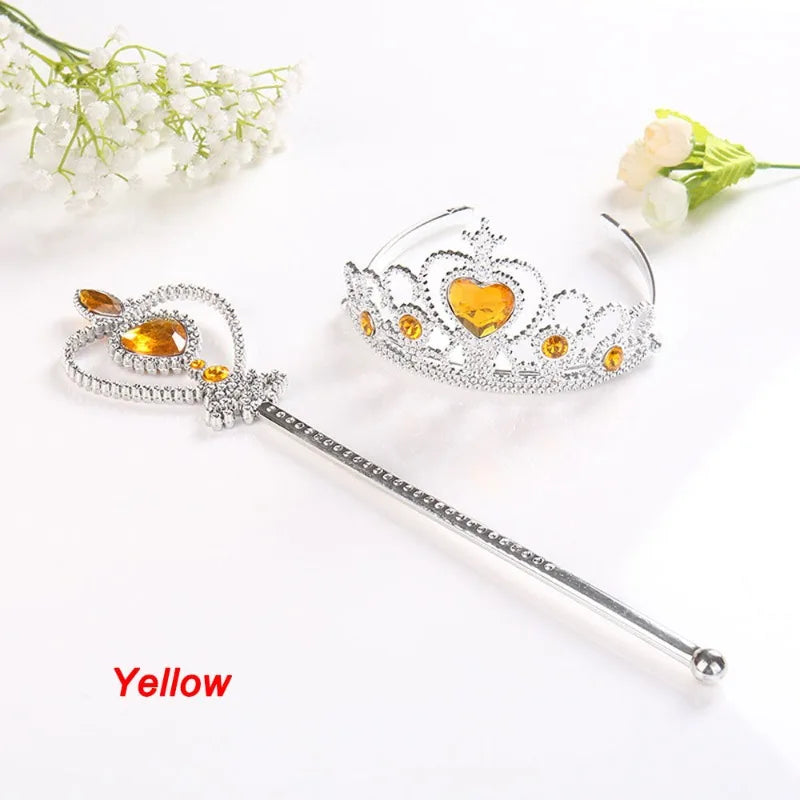 2Pcs Sweet Princess Tiara Crown Headband for Girls, Rapunzel Elsa Cosplay Hair Jewelry with Magic Tights Party Gift Accessories Oasis Select YELLOW