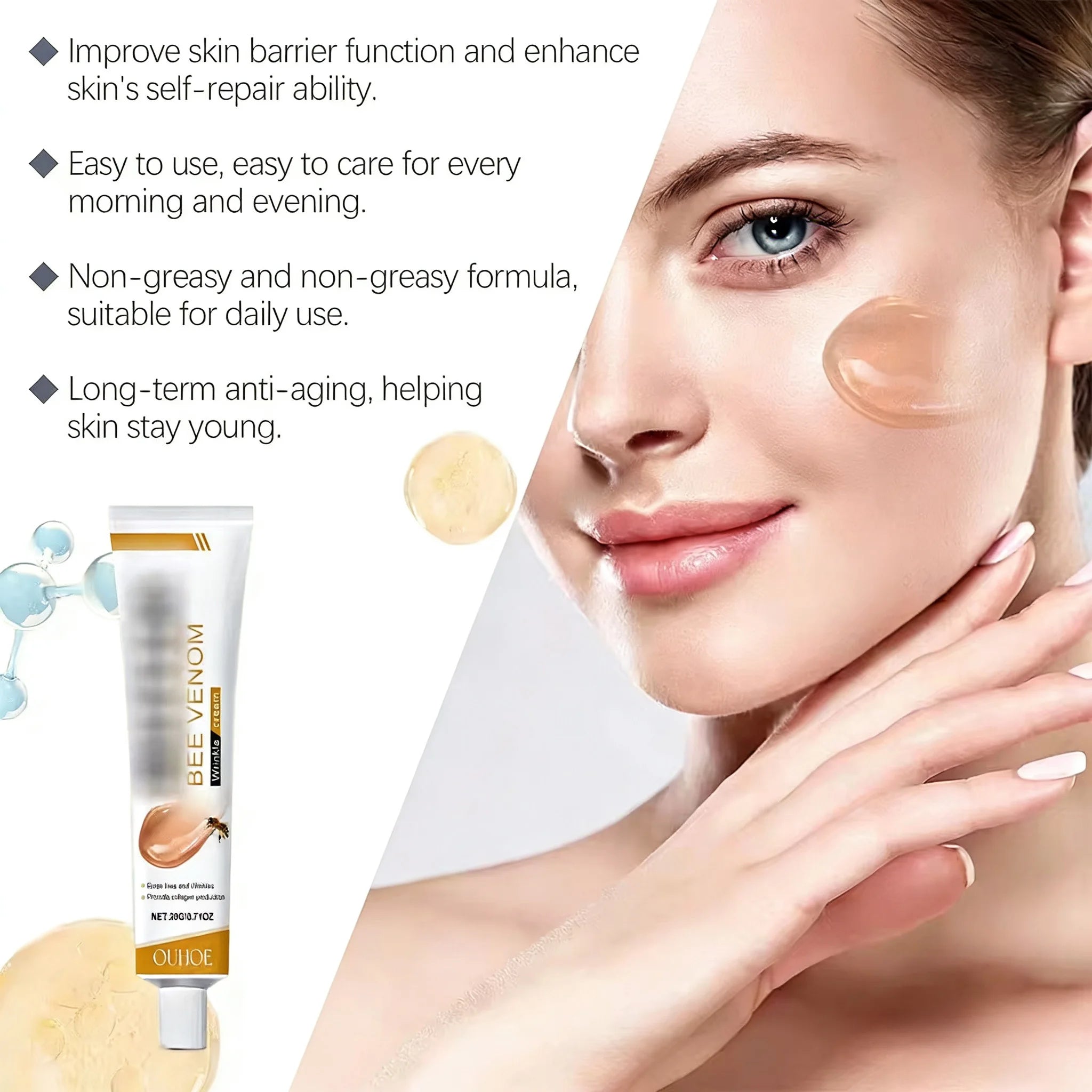 Wrinkle Removal Cream Firming Facial Lifting Moisturizing Deep Hydration Smoothing Fine Lines Repair Skin Bee Venom Cream 20g Oasis Select