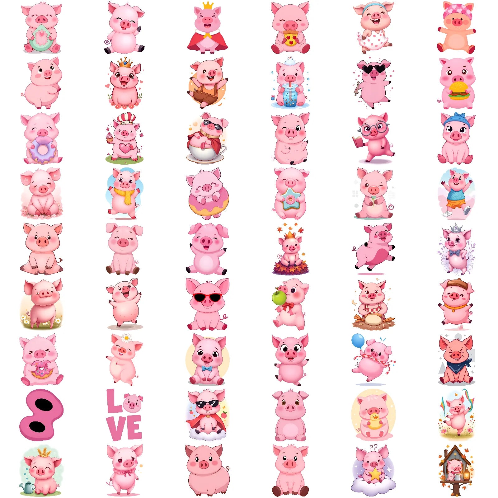 54pcs Cute Pig Temporary Tattoo Stickers – Waterproof 3D