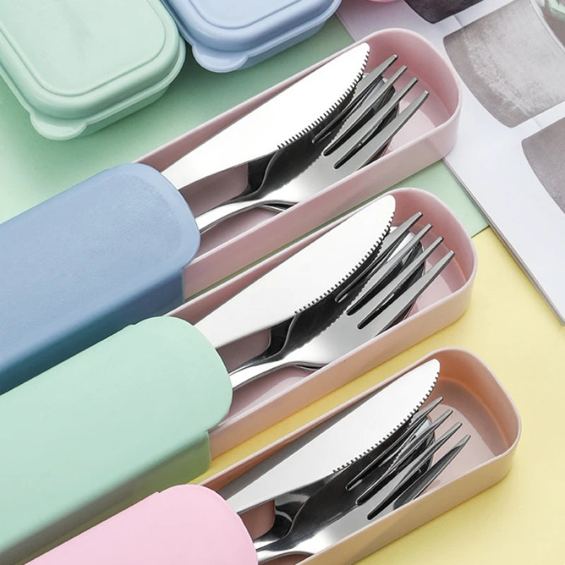 3/4pcs Portable Stainless Steel Cutlery Suit with Storage Box Chopstick Fork Spoon Knife Travel Tableware Set Camping Cutlery Oasis Select
