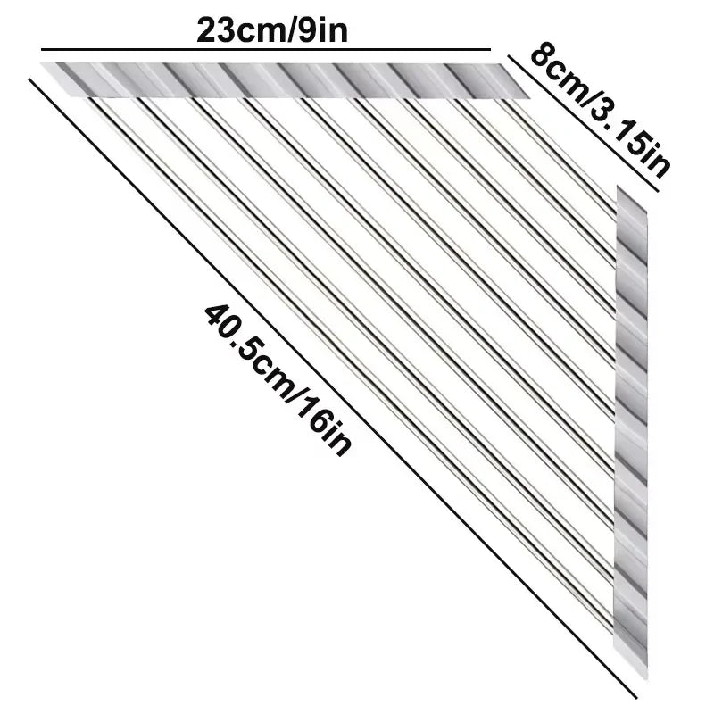 Roll Up Triangle Dish Drying Rack Kitchen Sink Organizer Corner Over the Sink Sponge Rag Holder Foldable Stainless Steel Drainer Oasis Select GRAY