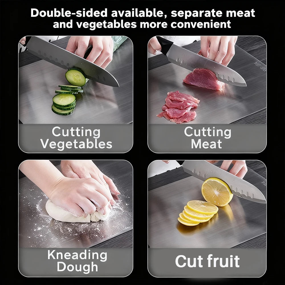 New stainless steel cutting board, multiple materials, for kitchen, home, camping, parties, and barbecues, usable on both sides Oasis Select