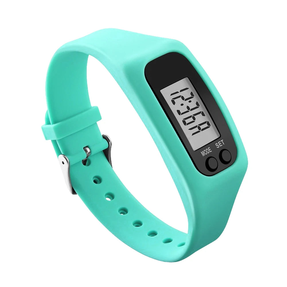 LED Pedometer Bracelet Wrist Calorie Counter 12/24H Time Display Step Counter Watch Silicone Step Tracker for Outdoor Sports Oasis Select mint green China Mainland