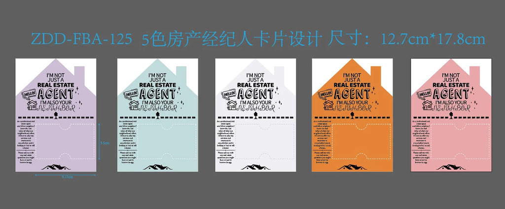 50-Pack Real Estate Agent Cards Kit-House-Shaped Cards (5x7") Business Card Slot-5 Colors-Open House Marketing Supplies For Real Oasis Select 50Pcs