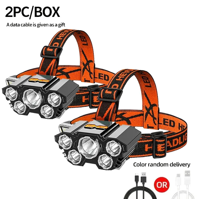 5 LED Rechargeable Headlamp – 8 Modes, IPX4, 200 Lumens