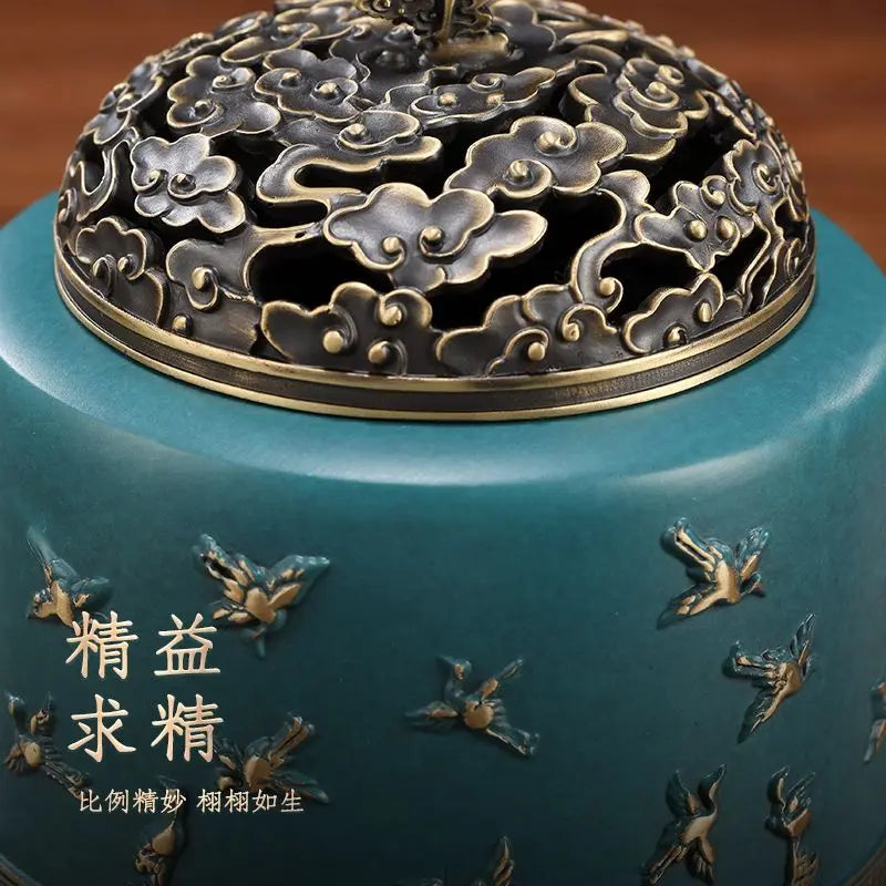 New Chinese brass pine crane incense burner handicrafts desk decoration decoration home incense indoor sandalwood stove Oasis Select
