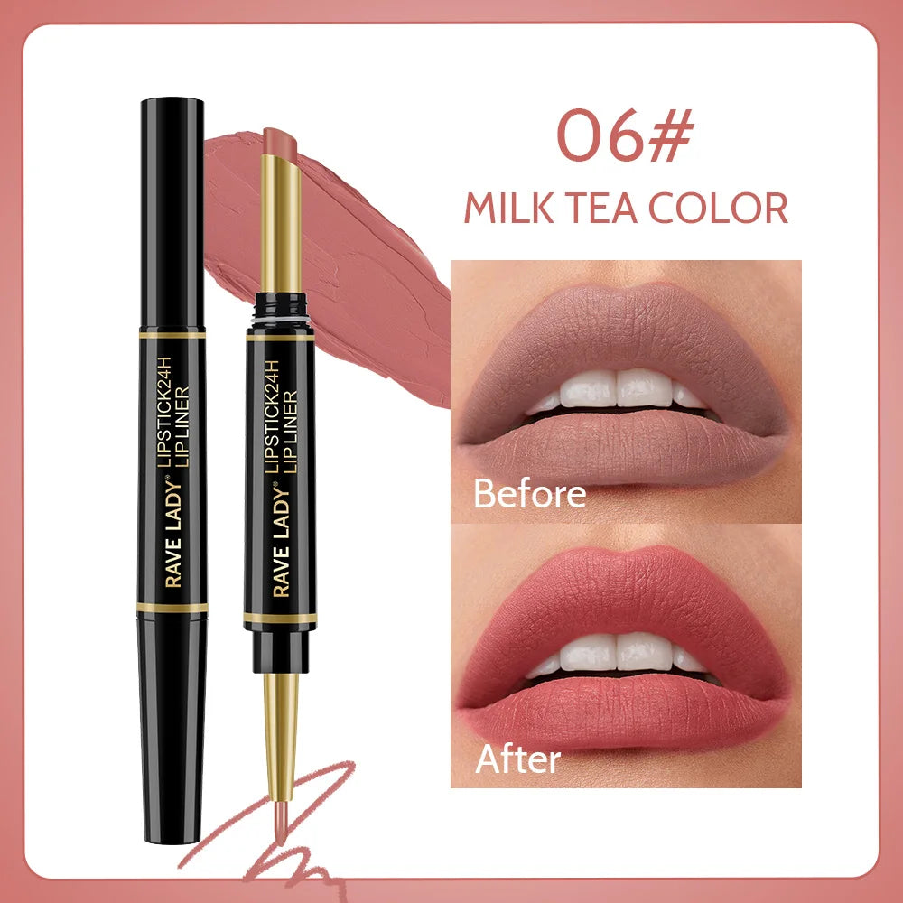 Rave Lady 2-in-1 Matte Lipstick & Lip Liner Pencil – 6 Shades