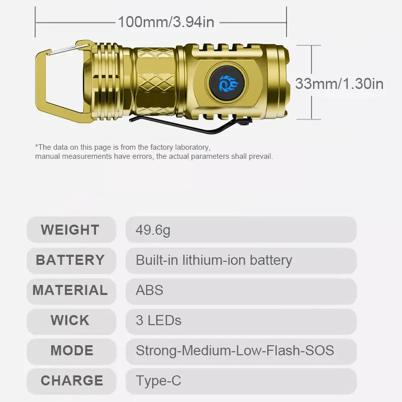 Powerful Mini Handheld Flashlight USB Rechargeable Pocket Torch for Outdoor with 5 Modes Camping Hook Lantern Tent Light Oasis Select