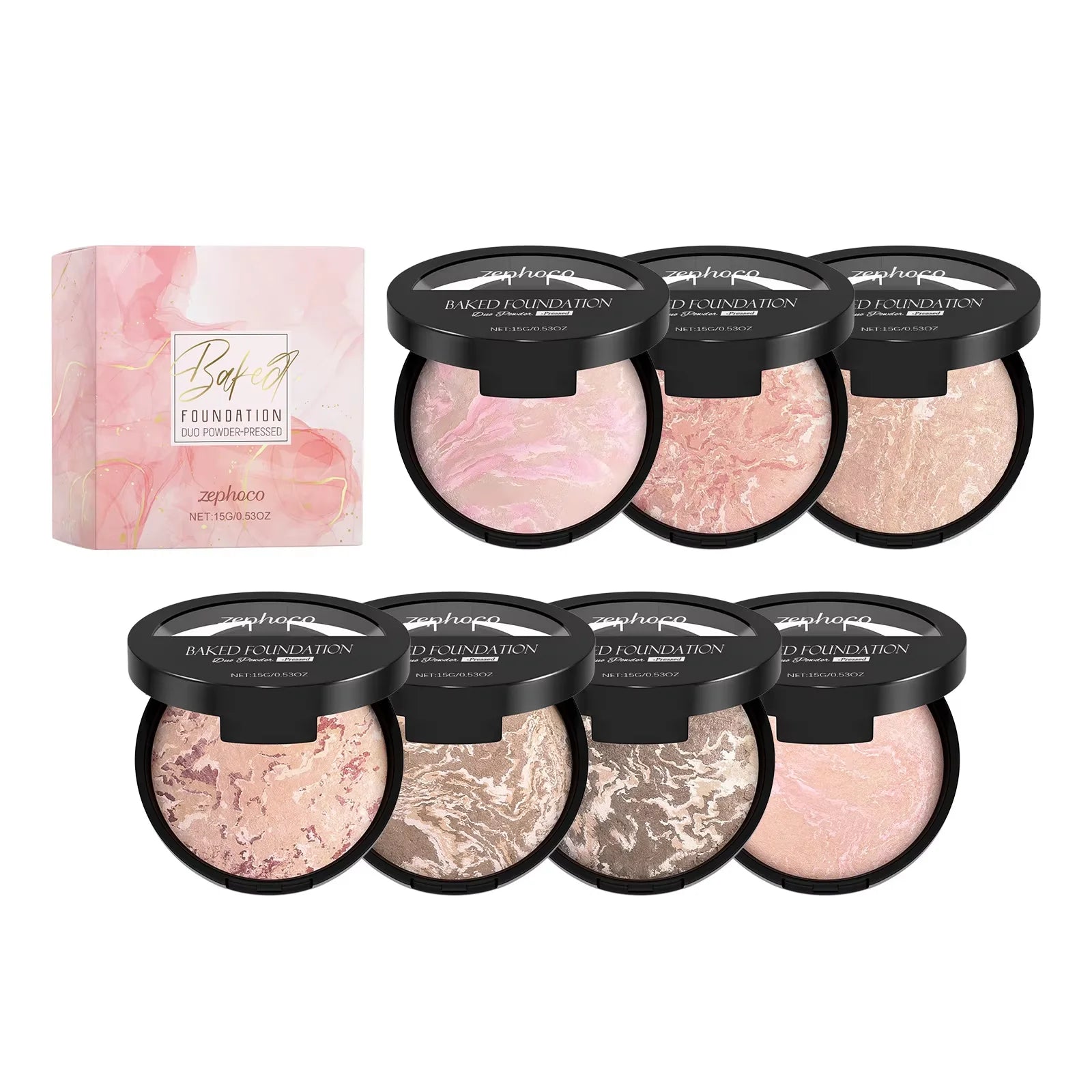 Zephoco Matte Baked Powder Foundation – Oil Control & Colour Correct Baked Powder Foundation Oasis Select 7pcs boxed