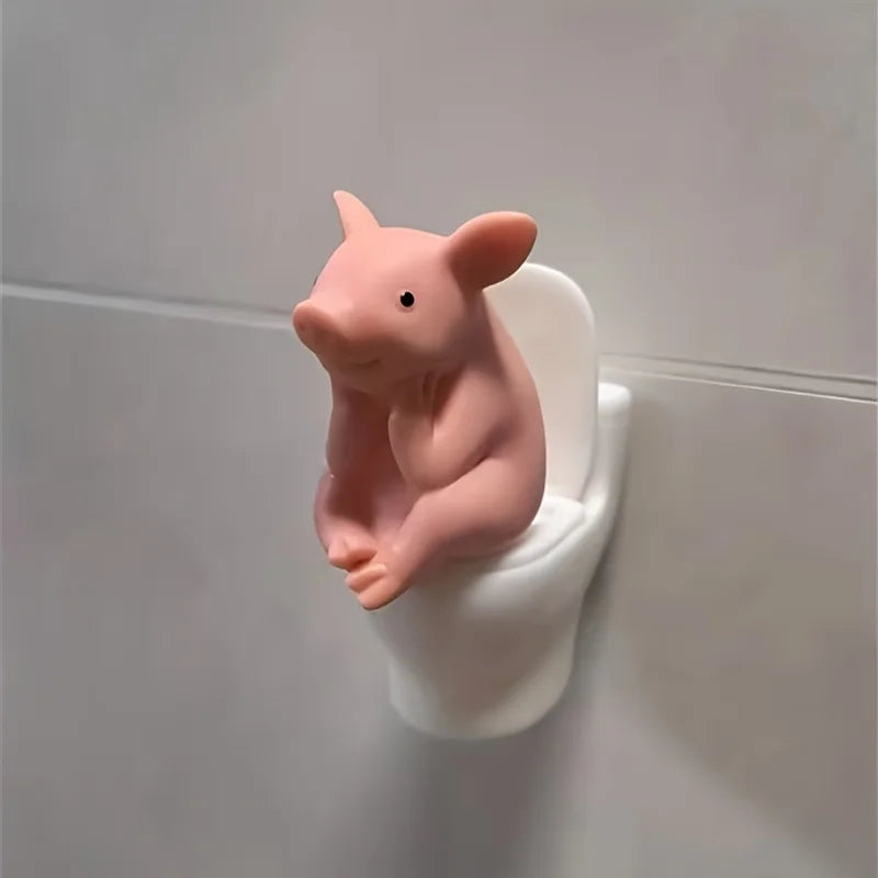 Cute Pig Figurine on The Toilet - a Whimsical Bathroom Desk Decoration That Relieves Stress And Serves As an Exquisite Ornament Oasis Select