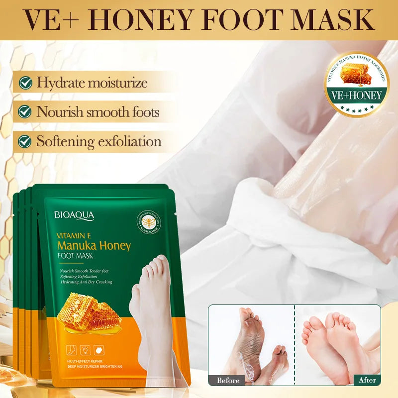 BIOAQUA Honey Exfoliating Foot Mask 5 Pairs – Dead Skin Remover Exfoliating Foot Mask Oasis Select