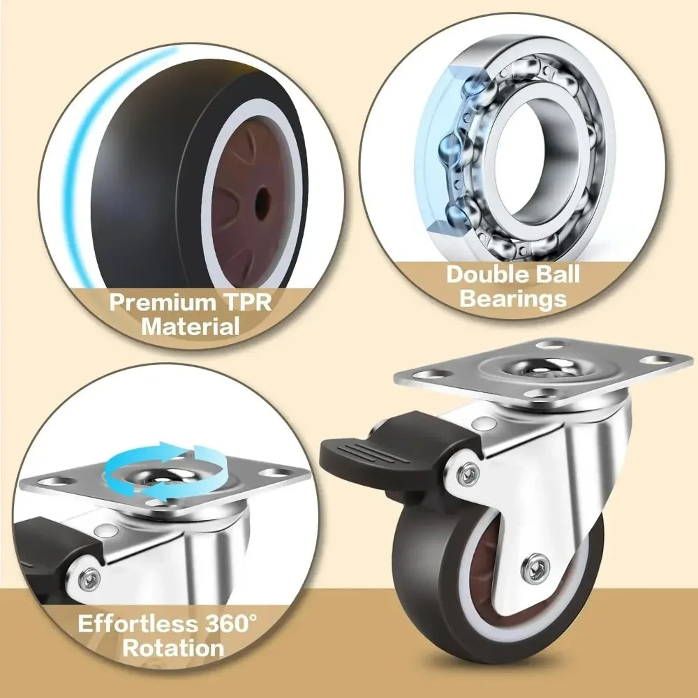 Caster Wheels 2 Inch, Heavy Duty Furniture Casters Set of 4,Rubber Castors No Noise,Designed for Desk,TV Stand,Coffee Table Oasis Select
