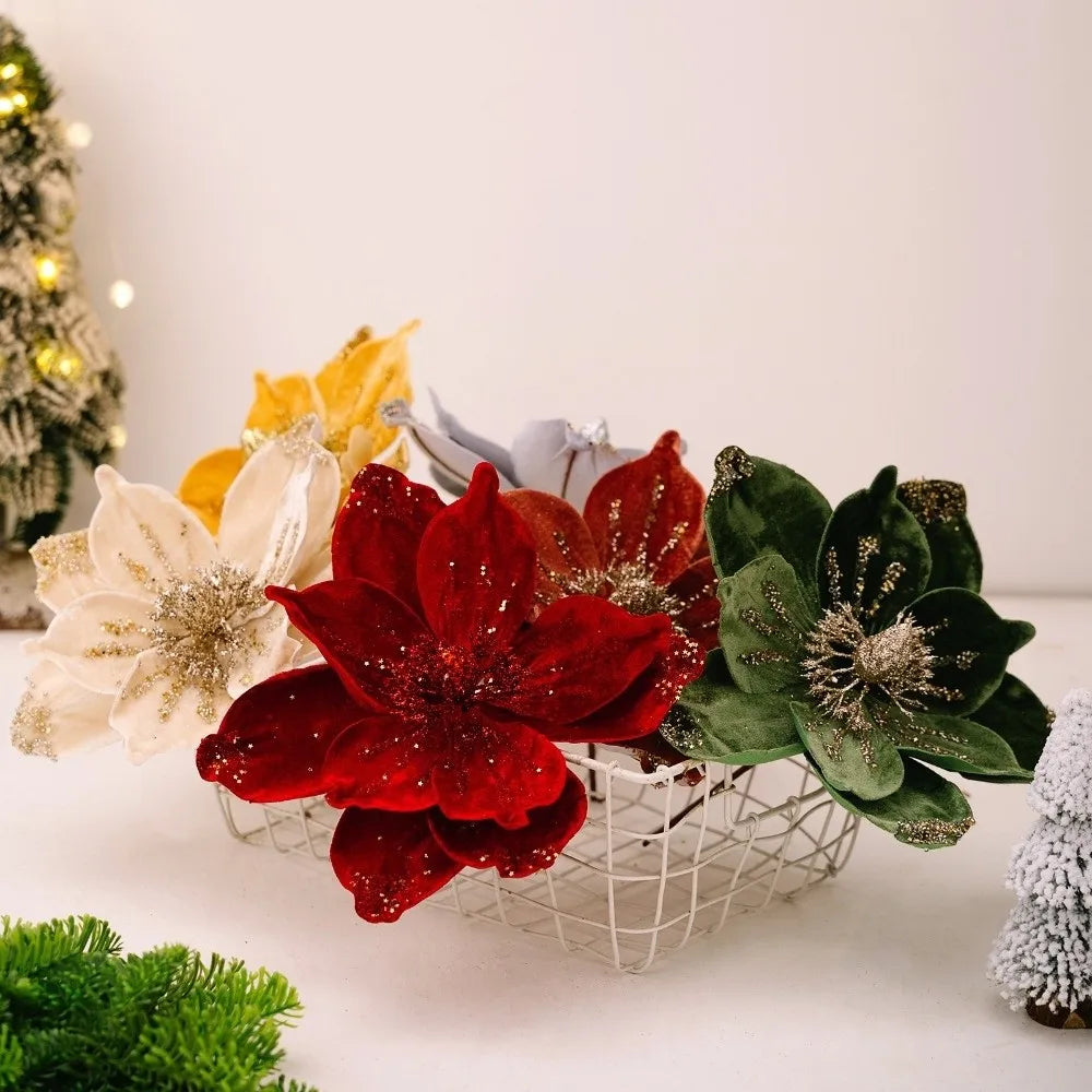 26cm Glitter Poinsettia Artificial Christmas Flower | DIY Decor