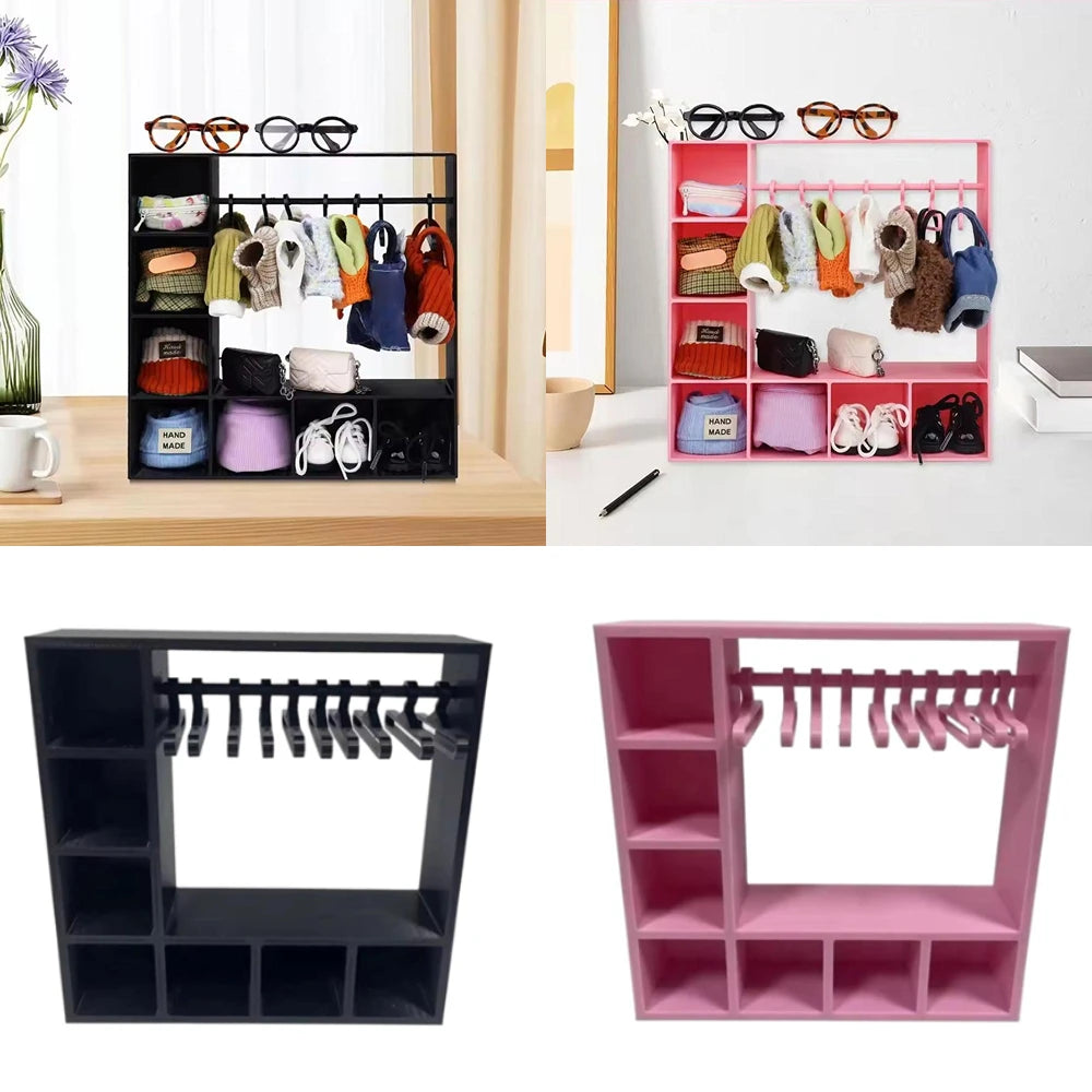 Large Capacity Doll Clothes Closet with 10 Hangers Portable Doll Wardrobe Durable Cute Clothes Storage for Figures Display Box Oasis Select