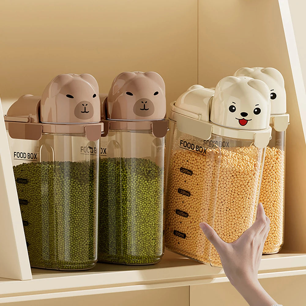 Cartoon-themed airtight storage jars, household dustproof containers, grain storage boxes, large-capacity plastic jars for coffe Oasis Select