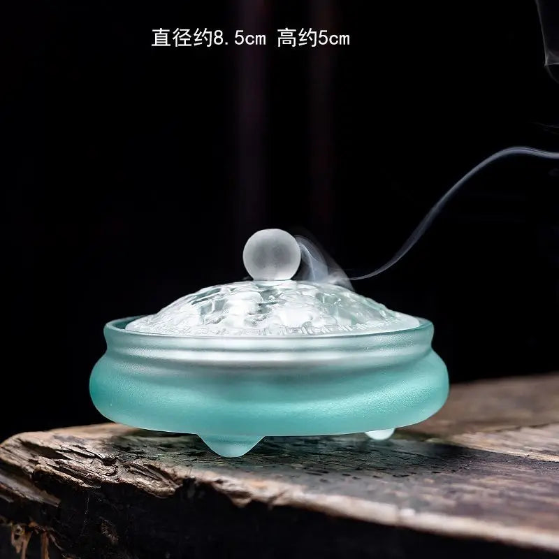 Glass Incense Burner Three-legged Glass Home Creative Incense Burner Decoration Antique Buddha Incense Burner Oasis Select Blue