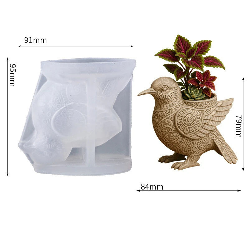3D Bird Silicone Mold for Cement/Plaster/Resin/Candle - DIY Planter, Aromatherapy Cup, Storage Cup & Home Decor Ornament Oasis Select White
