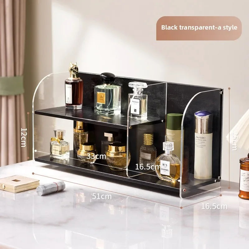 Multi-functional Cosmetics Storage Box Dresser Shelf Skin Care Products Perfume Shelf Desktop Premium Acrylic Storage Shelf Oasis Select Black transparent A