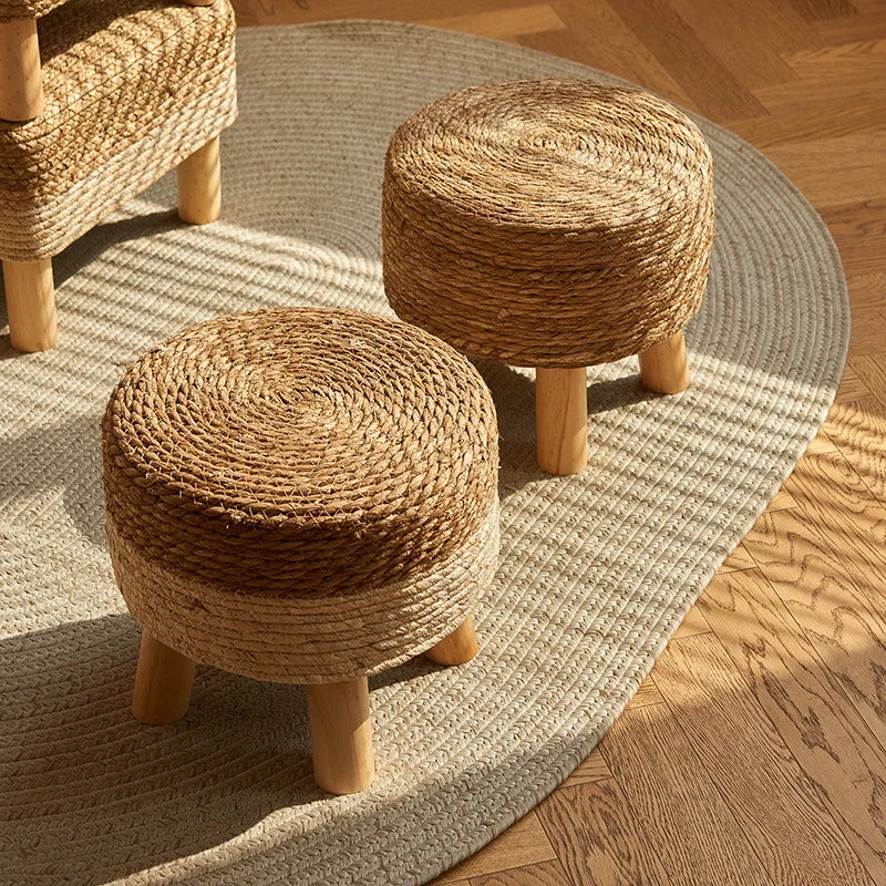 Grass woven stool, rural low stool, rattan woven shoe changing stool, thickened woven seat cushion stool Oasis Select