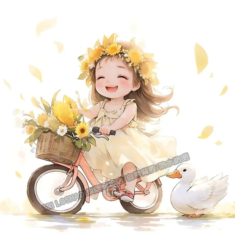 Today Also Try To Be Happy Duck Positive Girl Stickers Paper Wall Doors and Windows Decoration Refrigerator Car Cute Decals Oasis Select SS9016 40cm