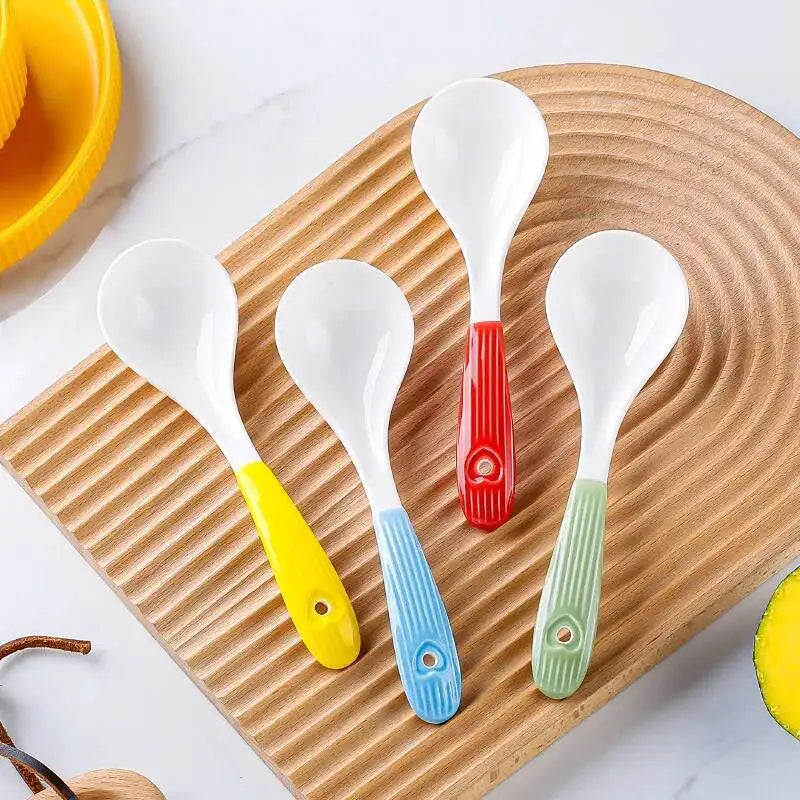 Heart Ceramic Spoon Thickened Handle Non-Scalding Large Soup Spoon Porridge Spoon Rice Spoon Tablespoon Kitchen Tablewear Oasis Select