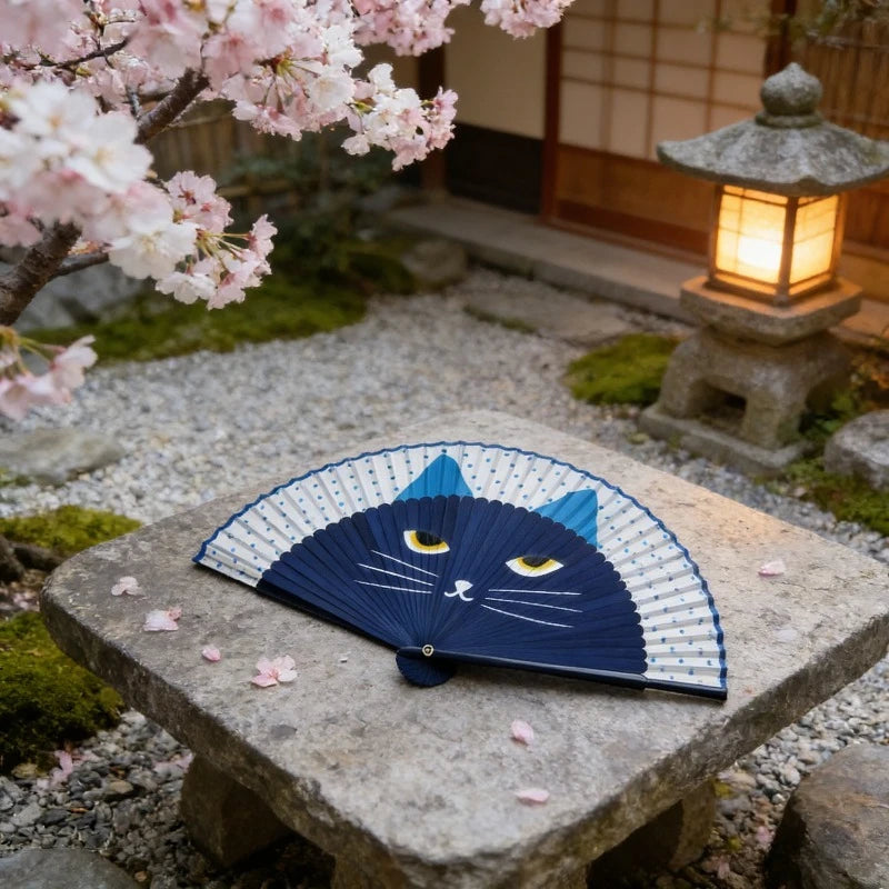 Popular Lovely Chinese Style Quality Plastic Cartoon Summer Gift Cat Patterns Folding Fan Fan Crafts Home Decoration Silk Fan Oasis Select