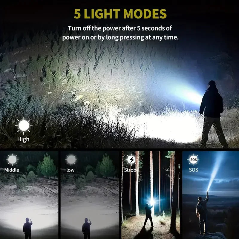 Powerful LED Flashlight USB C Rechargeable with Fresnel Lens Flashlight Super Bright Aluminum Zoom Torch Emergency Power Bank Oasis Select