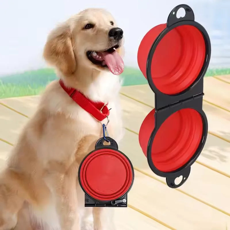 350ml pet double bowl design foldable bowl travel portable durable eating and drinking two-in-one dog bowl cat bowl foldable Oasis Select
