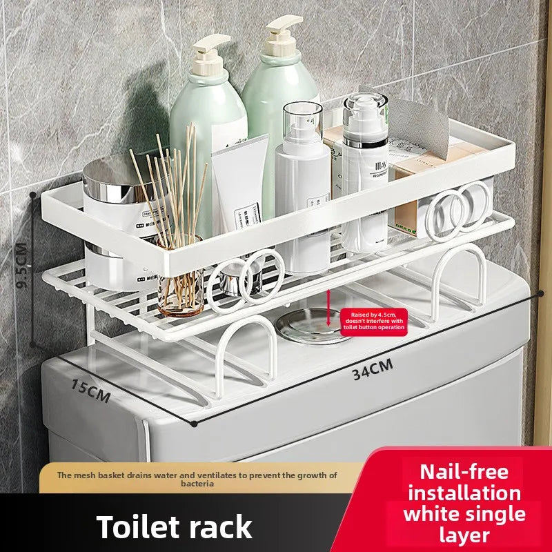 Shelf above the toilet in the bathroom toilet toilet toilet toilet wall hanging multi-functional storage rack without punching Oasis Select White monolayer