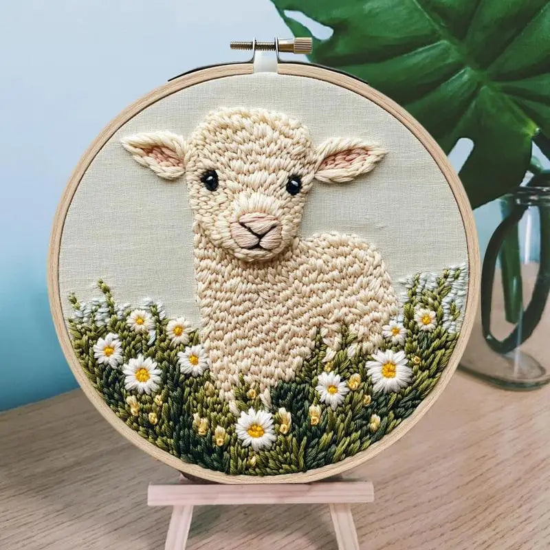 Punch Needle Kit Stitching Sheep Pattern Punch Embroidery Kit Arts and Crafts with Threader Instruction Fabric Hoop Yarn Oasis Select