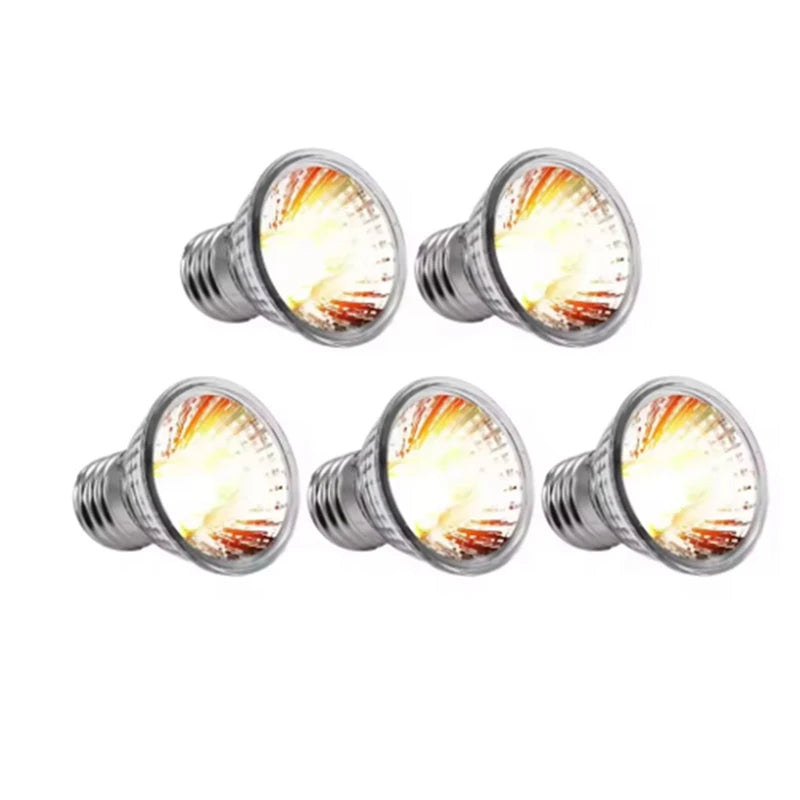 WISH 5PCS UVA+UVB Reptile Heating Light Bulb Snake Turtle Pet Full Spectrum Basking UV Light Bulbs Heating Light Oasis Select As Shown 25W
