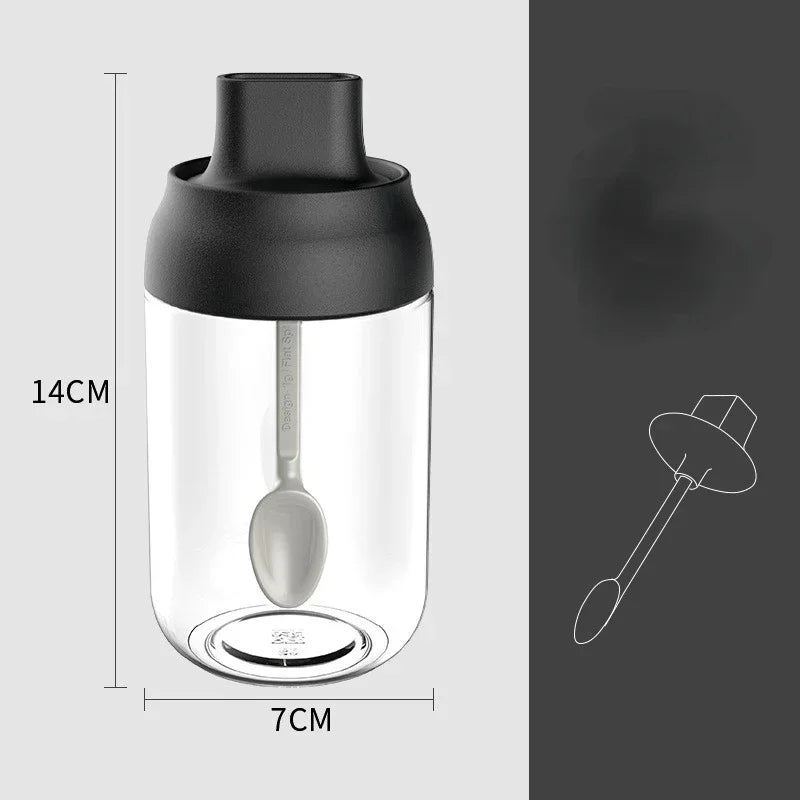 250ML Oil Bottle Moisture-proof with Lid Spoon Pepper Jar Salt Shaker Multi-purpose Combination Glass Kitchen Seasoning Bottle Oasis Select Black-Seasoning-bott