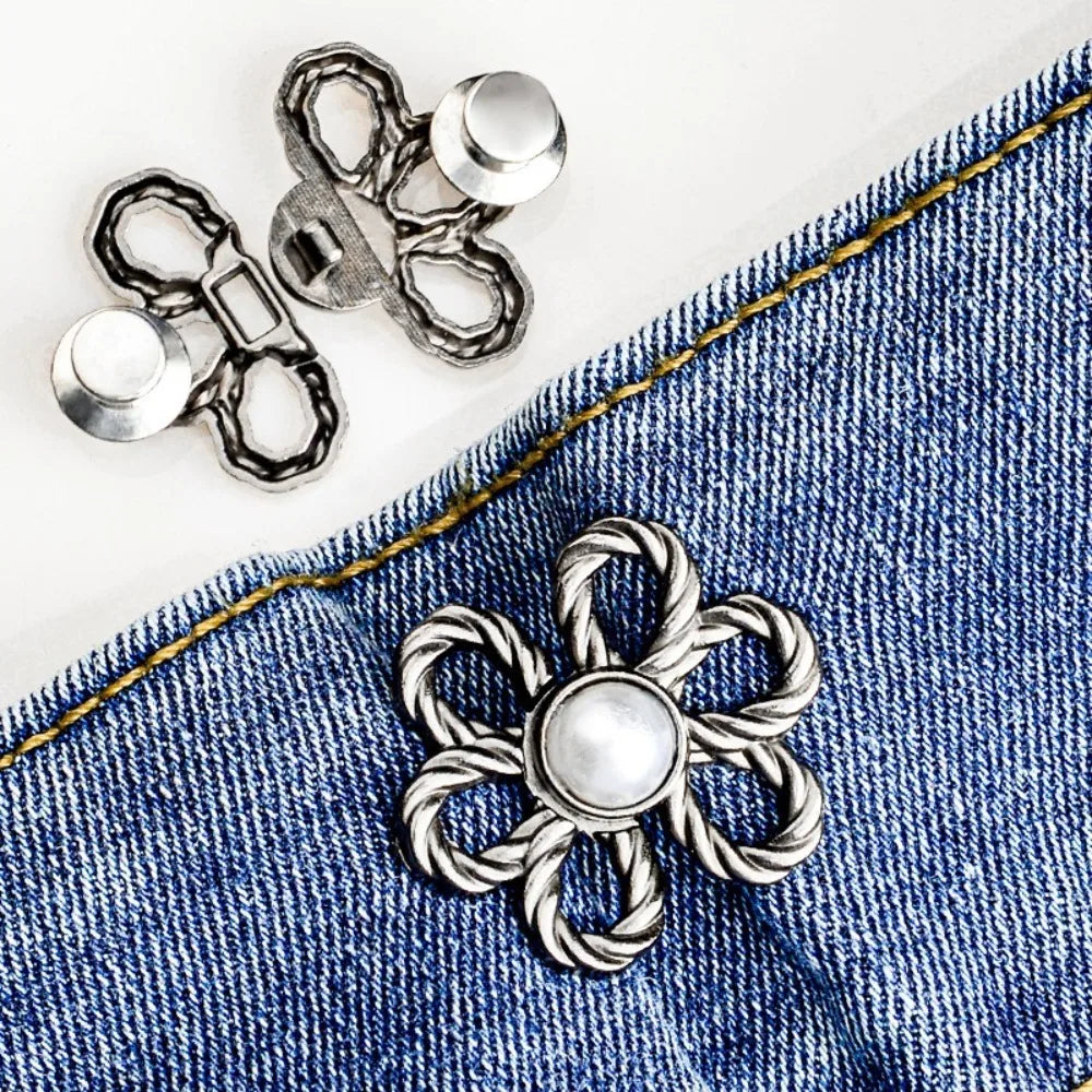 No-Sew Adjustable Waist Clip Button – Flower Buckle for Pants