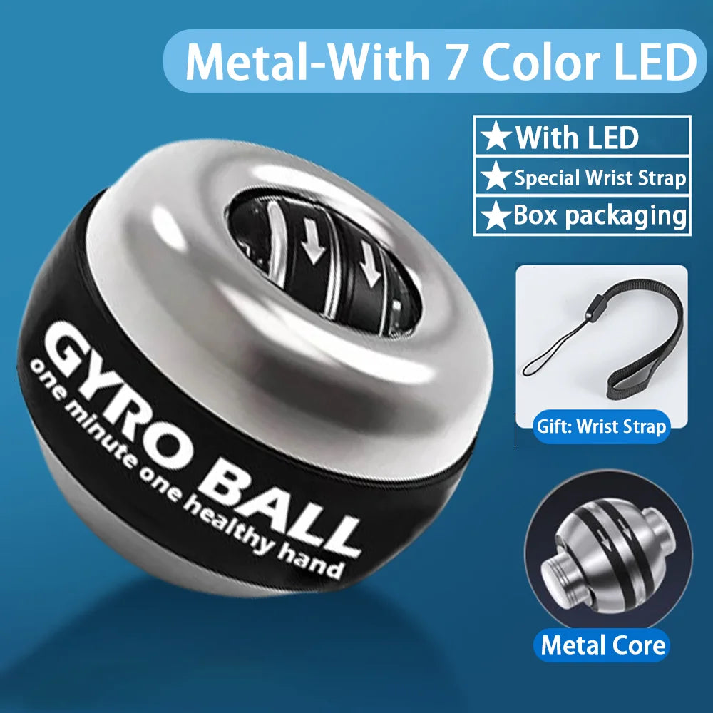 LED Gyroscopic Power Trainer Ball Autostart Wrist Ball Arm Hand Muscle Force Fitness Equipment Gym Training Gyro Range Oasis Select Metal-With 7ColorLED