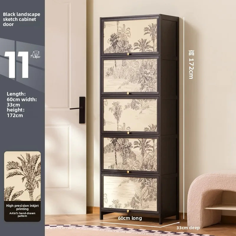 Solid wood minimalist shoe cabinet American retro home door American black wall shoe rack storage cabinet Oasis Select Eleven floors 60