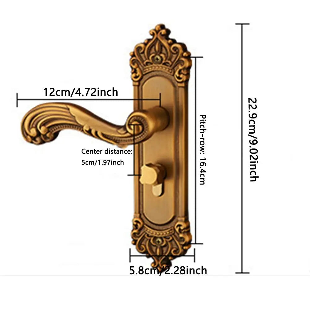 European Vintage Door Handle Lock Set with 3 Keys | Brass