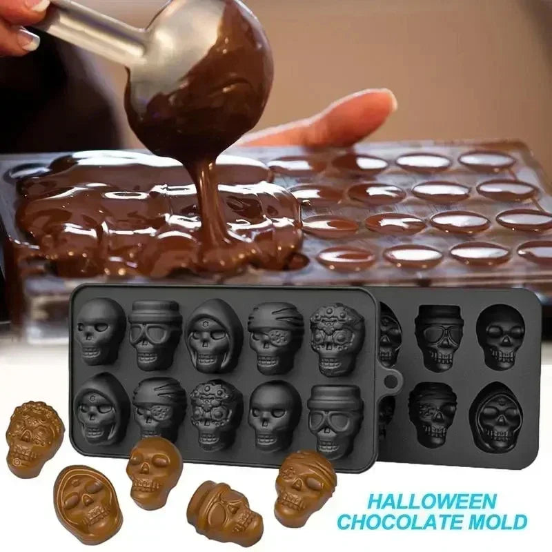 Skull Ice Cube Mold 10-Grid Skull Ice Mold for Halloween Kitchen Tools Reusable Making Accessory for Chocolate Ice Cream And Oasis Select