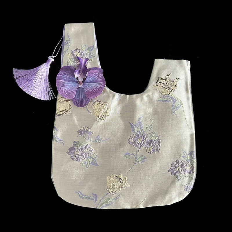 Orchid Tassel Faux Silk Jacquard Handbag | Chinese Retro Style
