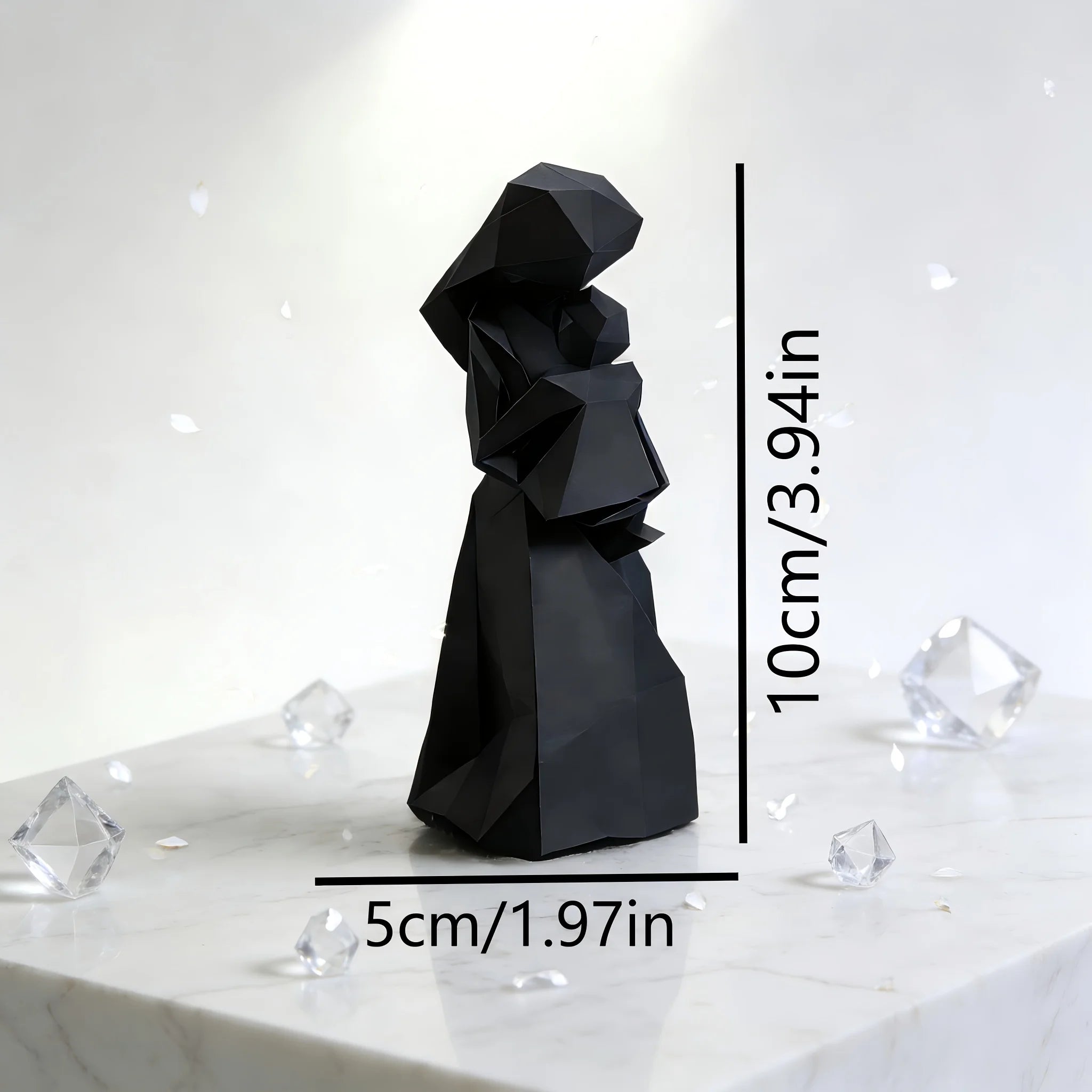 Geometric Mother Child Figurine Abstract Faceted Sculpture Minimalist Black Home Decor for Shelf & Mantel Display Oasis Select