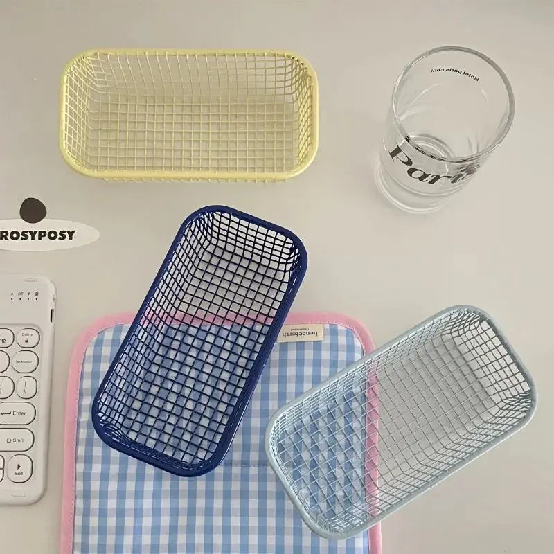 Rectangular Grid Storage Baskets Multi Purpose Desktop Organizer Tray For Stationery Cosmetic Sundries Bedroom Office Sorting Oasis Select