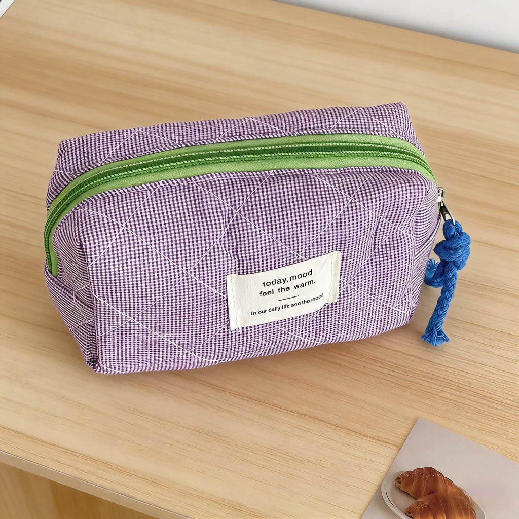 Vintage Plaid Octagon Bag, Japanese Style Makeup Pouch, Cute Cosmetic Bag for Women, Portable Travel Organizer Oasis Select